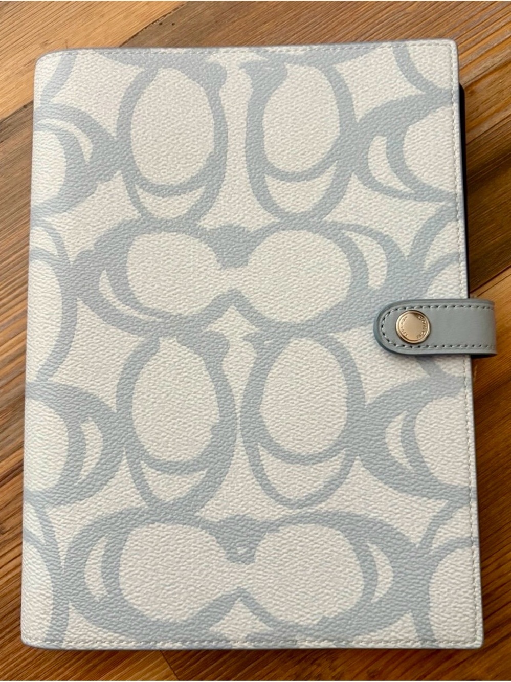 Coach ice blue signature notebook.